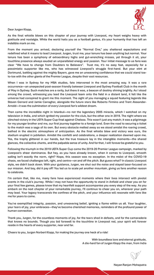 Love Letter to Jurgen Klopp